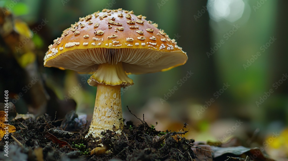Aufkleber close-up of a unique mushroom in a dense forest setting showcasing its intricate textures and natura