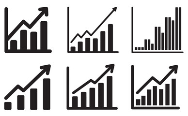 Growing graphic icon set. Statistics and analytics vector icon. Statistic and data, charts diagrams, money, down or up arrow. Vector illustration.