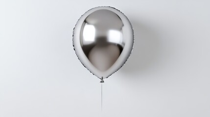 Single Silver Balloon Minimalist Party Decoration Elegant Festive Holiday Celebration Background Image Studio Shot Simple Design Air Balloon Shiny Metallic Gray Background Modern  