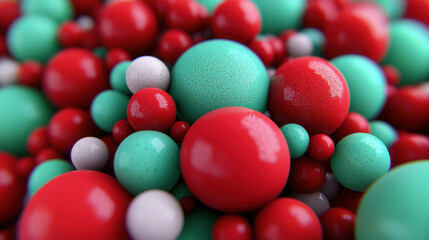 Obraz premium Colorful Abstract Composition of Red, Green, and White Spheres in Dynamic Arrangement