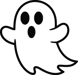 Black and white bold vector of a spooky ghost, isolated on white background.