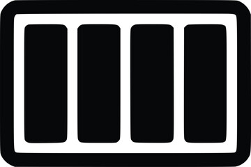 Black and white bold vector of a battery icon, isolated on white background.