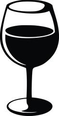 Black and white bold vector of a wine glass, isolated on white background.