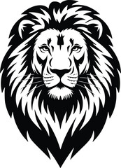 Black and white bold vector of a majestic lion, isolated on white background.