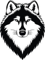 Black and white bold vector of a arctic wolf, isolated on white background.