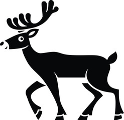 Black and white bold vector of a reindeer walking, isolated on white background.