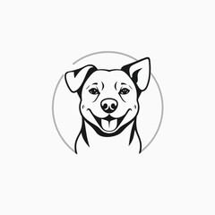 Happy Dog Head, Monochrome Line Art Icon in Circle