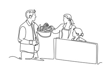  Neighbor sharing concept. Single line draw design. Vector graphic illustration