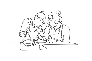  Neighbor sharing concept. Single line draw design. Vector graphic illustration