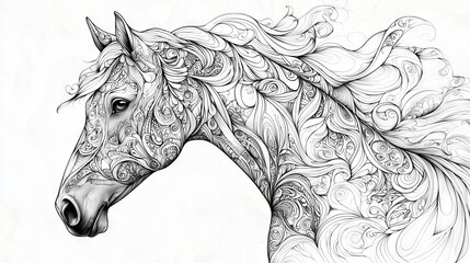 Intricate Horse Coloring Page for Artistic Relaxation and Creativity