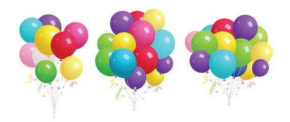 Bunch of balloons colorful clipart set. Birthday balloon inflatable elements clip art collection for party, anniversary, wedding and birth day decoration vector illustration.   © AmazeinDesign