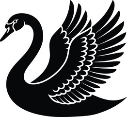 Obraz premium Black and white bold vector of a swan gliding, isolated on white background.