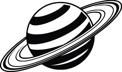 Black and white bold vector of a saturn with rings, isolated on white background. © Syed  39