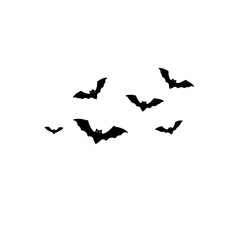 A group of bats are flying in the dark in a black background