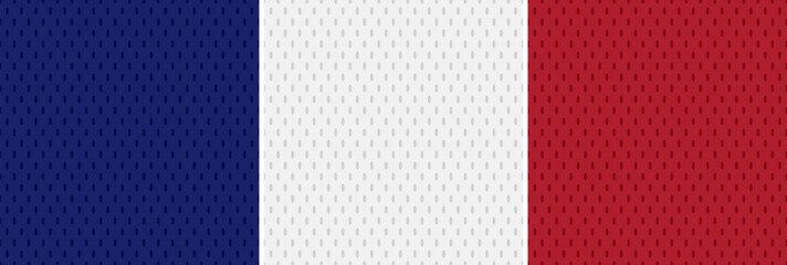 Hockey Jersey Mesh Seamless Vector Patterns in Blue, White and Red. Tricolore Sports Background. Athletic Fabric Texture Close-Up. Breathable and Moisture Wicking Sportswear Textile.