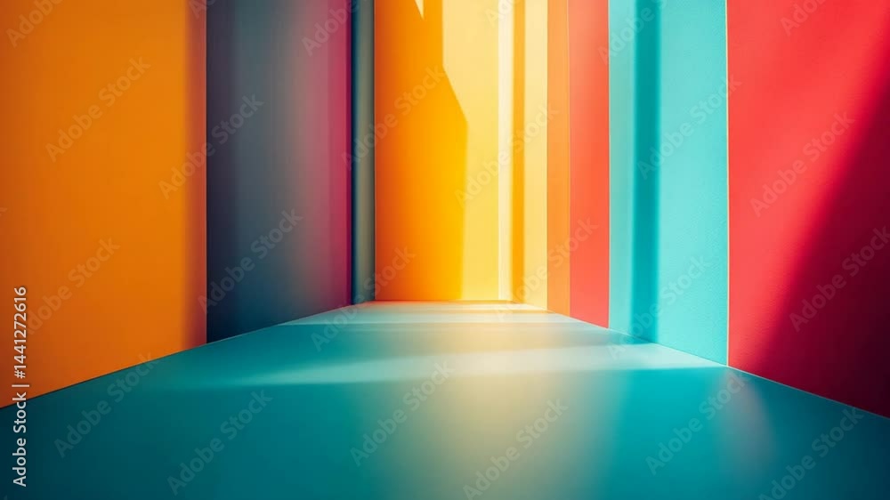 Poster vibrant abstract corridor: a mesmerizing display of bold colors and dynamic perspective