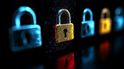 Colorful Digital Locks on a Dark Background Representing Security Concepts