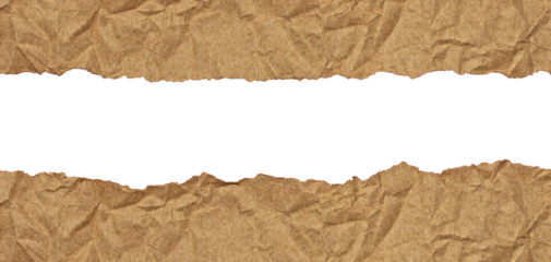 Realistic Torn Brown Paper Frame with Crumpled Texture Edges for Creative Project.