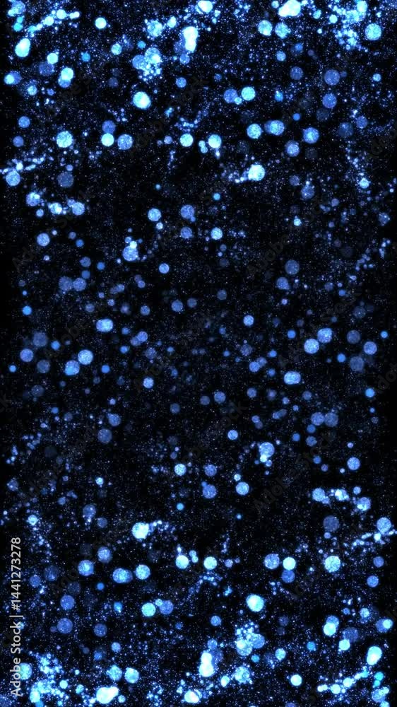 Wall mural blue flow from shiny azure particles, vertical direction, loop transparent video. vertical social me