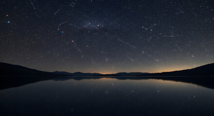 Stars Over Water Reflection Captures Night Sky and Celestial Event
