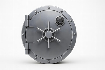 Heavy safe vault door on white background — minimalist 3D concept of financial security and wealth protection