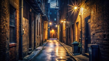 Fototapeta premium Dimly lit alleyway with only shadows and darkness, alley, ambiance