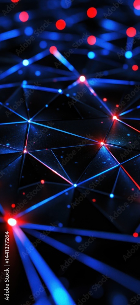 Poster abstract network connections of red and blue lights. digital background to represent technology, dat