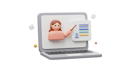 Cartoon woman teaching online class on a laptop with a pencil and menu options shown on screen fuzzy texture  soft texture  blurry edges  fluffy look  pastel effect  soft focus  hazy style