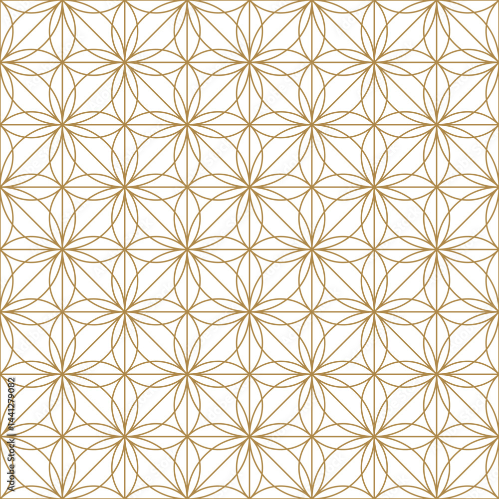 Wall mural seamless pattern background of gold geometric floral motifs and overlapping circular lines designs f