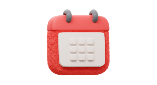 A red cartoon calendar with a white grid on the front against a black background in a studio shot fuzzy texture  soft texture  blurry edges  fluffy look  pastel effect  soft focus  hazy style