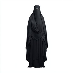 Naklejka premium A full body shot of a woman wearing a black islamic niqab dress