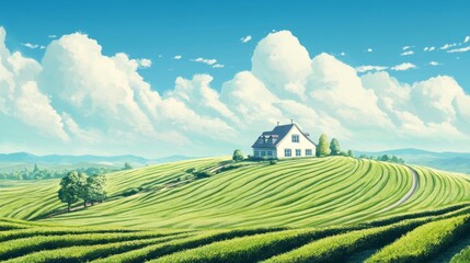 Obraz premium Serene Countryside Home on a Hilltop