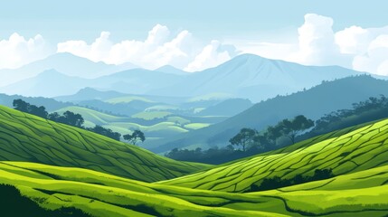 Obraz premium Serene Mountain Valley Landscape Painting
