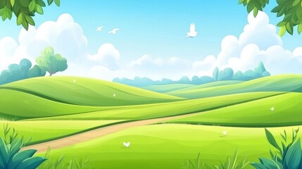 Fototapeta premium Serene Green Hillscape Illustration