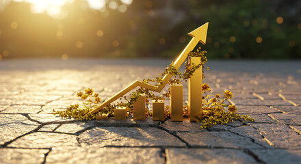 Fototapeta premium Golden Growth Chart: Resilient Nature & Economic Upward Trend