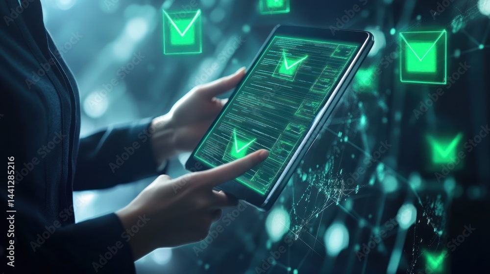 Poster secure email management: a woman using technology for secure communication
