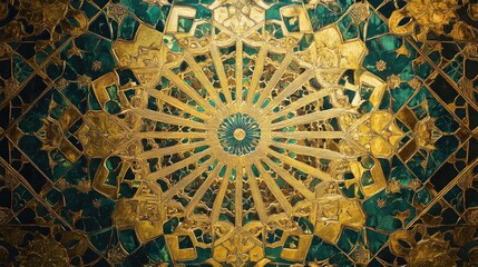 Obraz premium Golden and Emerald Arabesque Ceiling Detail