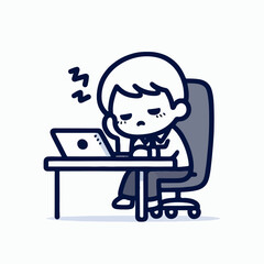 cartoon vector illustration of a tired person working
