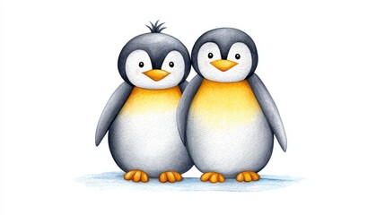 Obraz premium Adorable Watercolor Penguins Couple Illustration