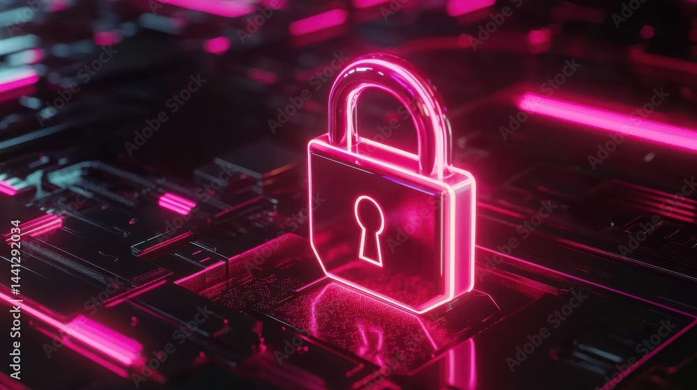 Poster a stunning image of cyber security concept with glowing padlock on futuristic background. data prote
