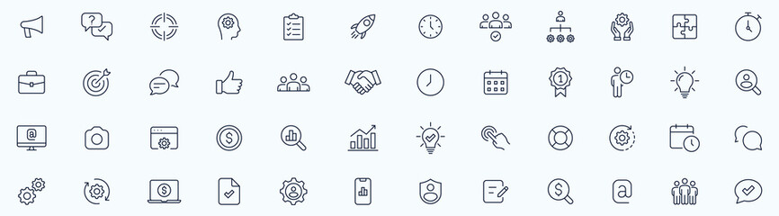 management icon set. Business team building, Work group and cooperation and collaboration icons minimal thin line web icon set. Outline icons collection. Vector illustration