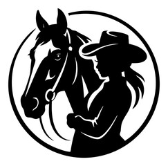 Cowboy Cowgirl Horse Hug Love Logo Sign Graphic Silhouette Shape Clipart Digital Art Illustration