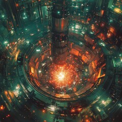 Futuristic Abstract Digital Artwork of Energy Explosion in Cylinder