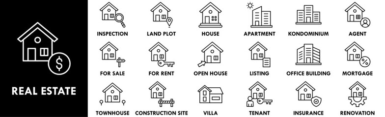 Real Estate icon collection set. Containing design home, investment, real estate, house, property
