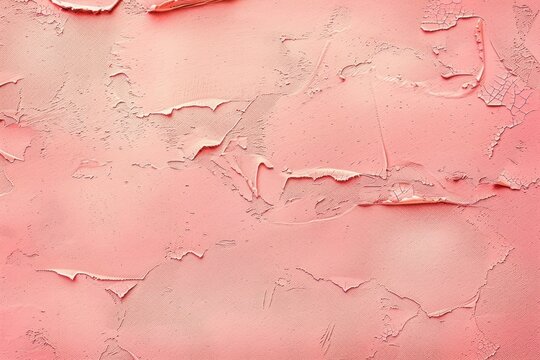 close-up of cracked and peeling pink paint surface showing textured layers and rough patches with a subtle warm tone and aged appearance