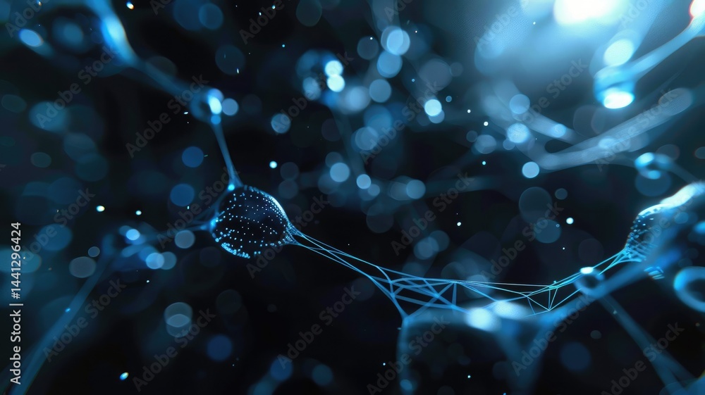 Poster wonderful picture of colorful light sparkling particles scattered become structure of space, create 