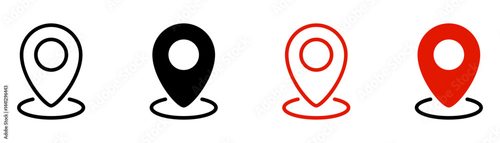 Poster Location icon Position marker symbol. Location pin icon Map pointer icon set. Red location sign, Navigation icon