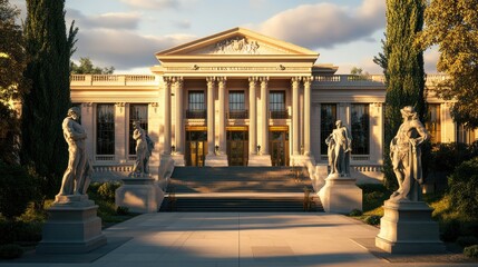 Fototapeta premium Magnificent Neoclassical Mansion at Golden Hour