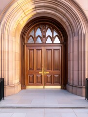 Beautiful Wooden Entrance Door with Architectural Details and Arches