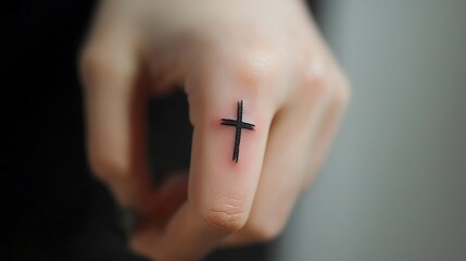 A hand with a cross tattoo on it